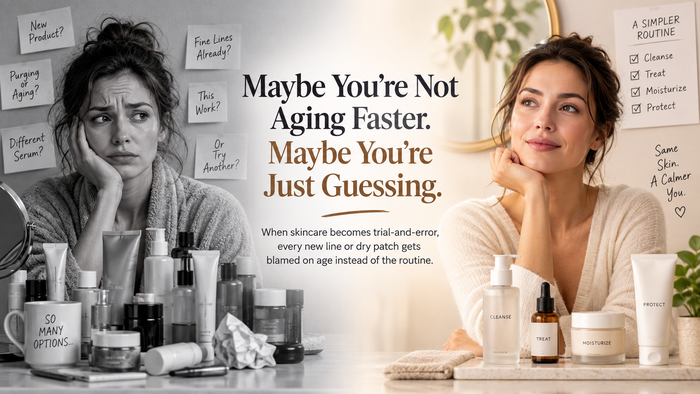 Skincare routine banner about guessing instead of using a simpler routine