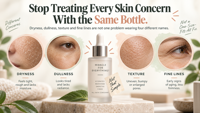 Skincare routine banner about treating every skin concern with the same bottle