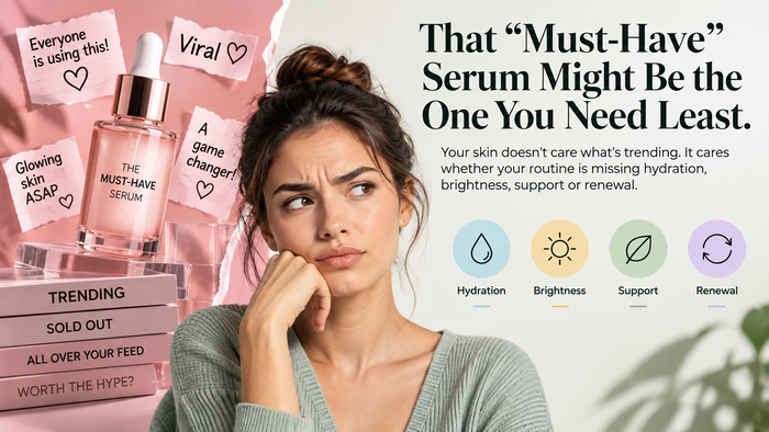 Skincare routine banner about a must-have serum being the one you need least